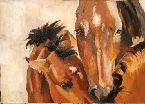 three brown horses meet